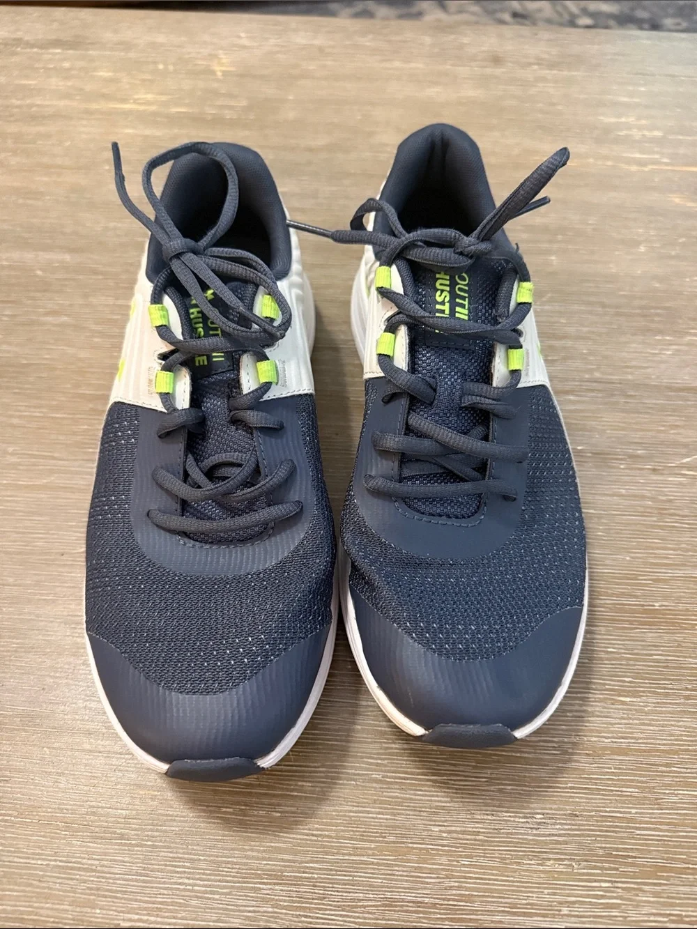 Under Armour Navy, White and Neon Green Kids Sneakers